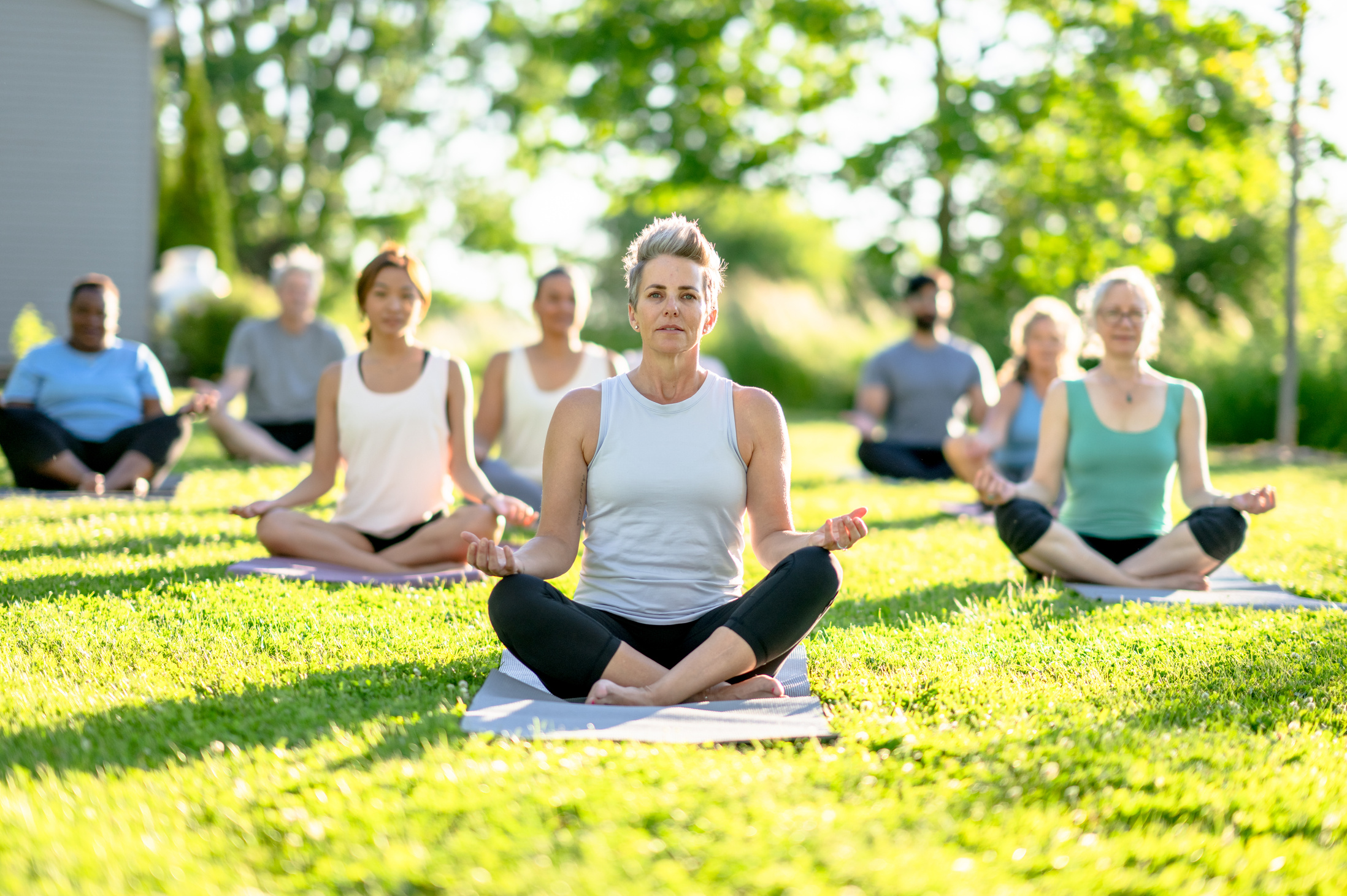 Outdoor meditation group